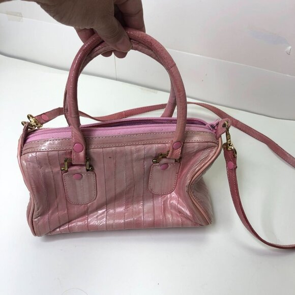 VINTAGE Pink Leather Mini Shoulder Bag Satchel - Picture 2 of 7